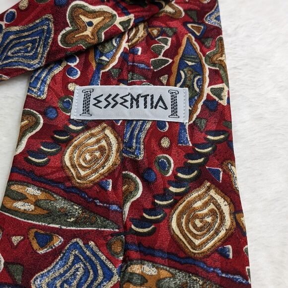 Vintage Men's Abstract Print 100% Silk Tie By Essentia - Picture 11 of 11